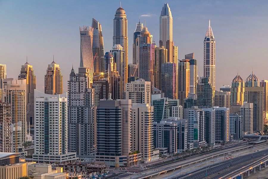 Dubai Marina skyscrapers aerial view