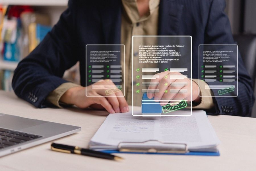 Man giving approval to visa documents