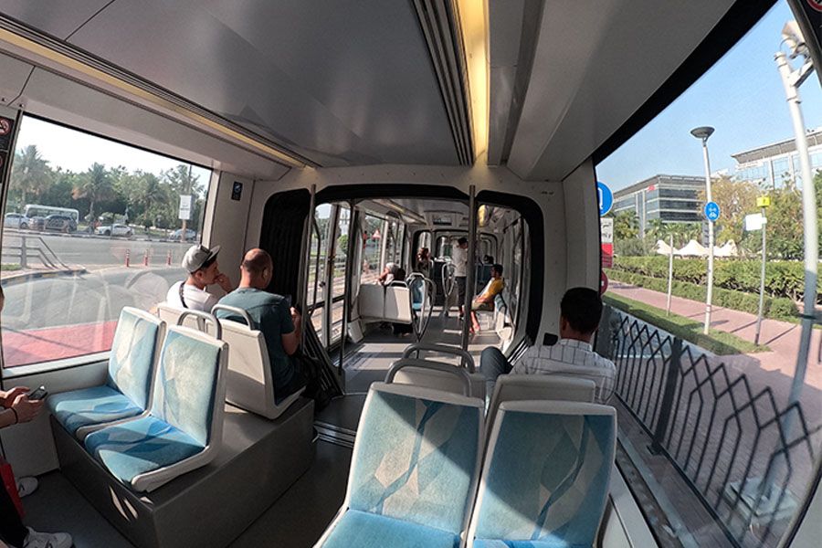 Passengers inside Dubai Tram