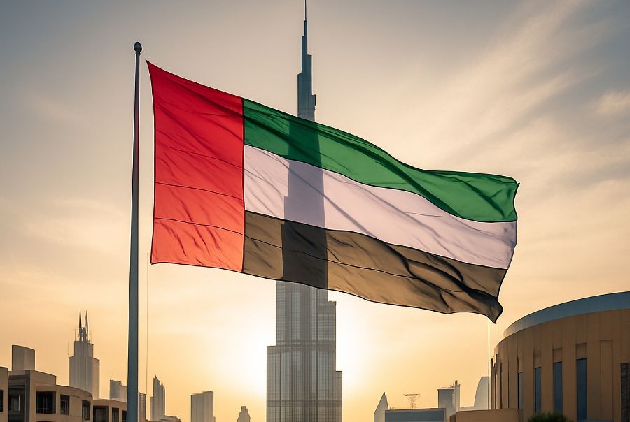 UAE Flag with Burj Khalifa in background