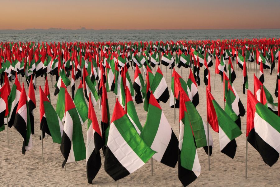 UAE Flags Waving at Kite Beach in Dubai
